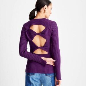 NWT Future Collective Purple Twisted Back Sweater Cutouts Modern Retro Minimalis